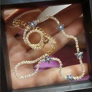 Baby Blue Flower Floral Crystal Jewelled Dainty Choker Necklace